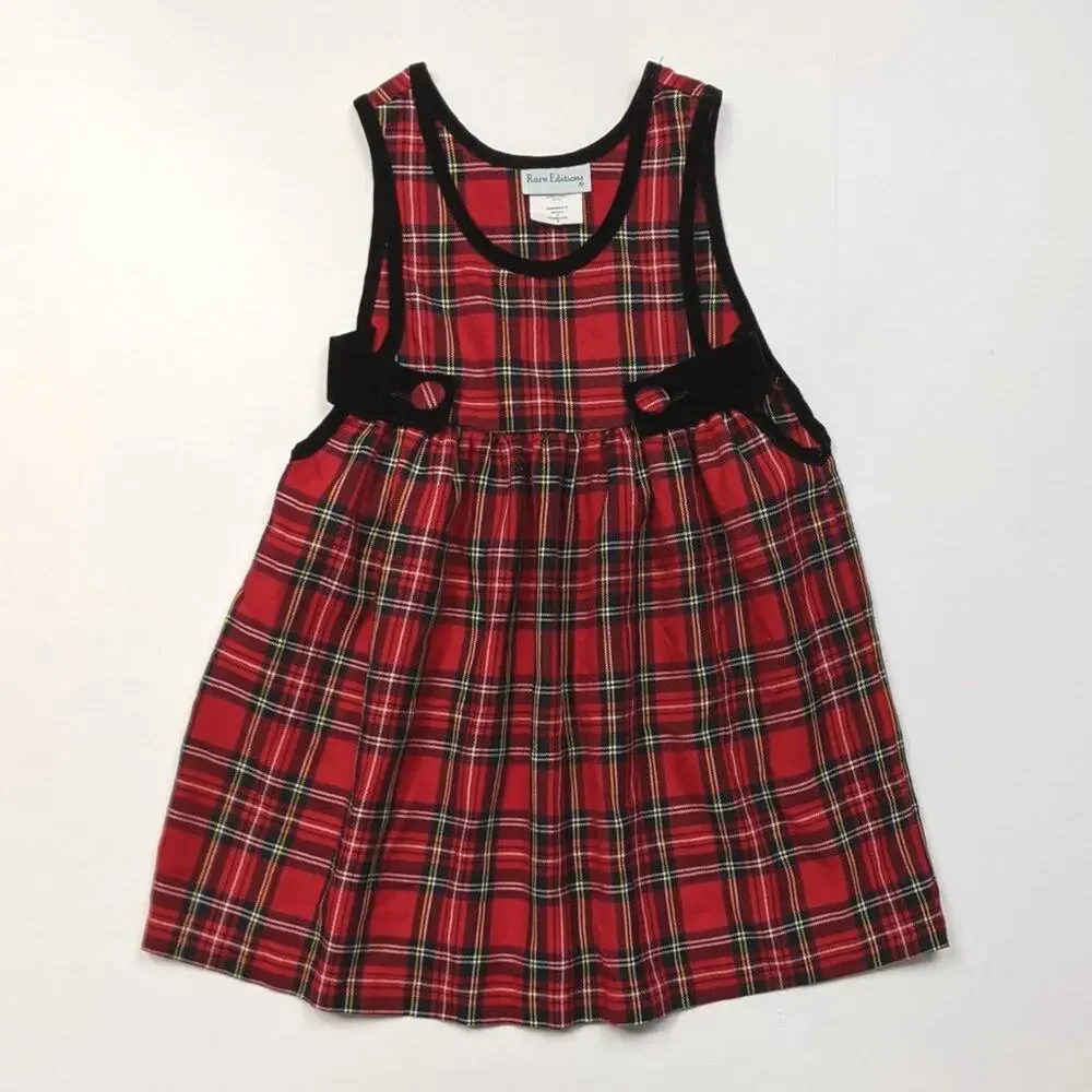 Vintage Rare Editions Dress Girls Size 4T Red Tartan Plaid Sleeveless